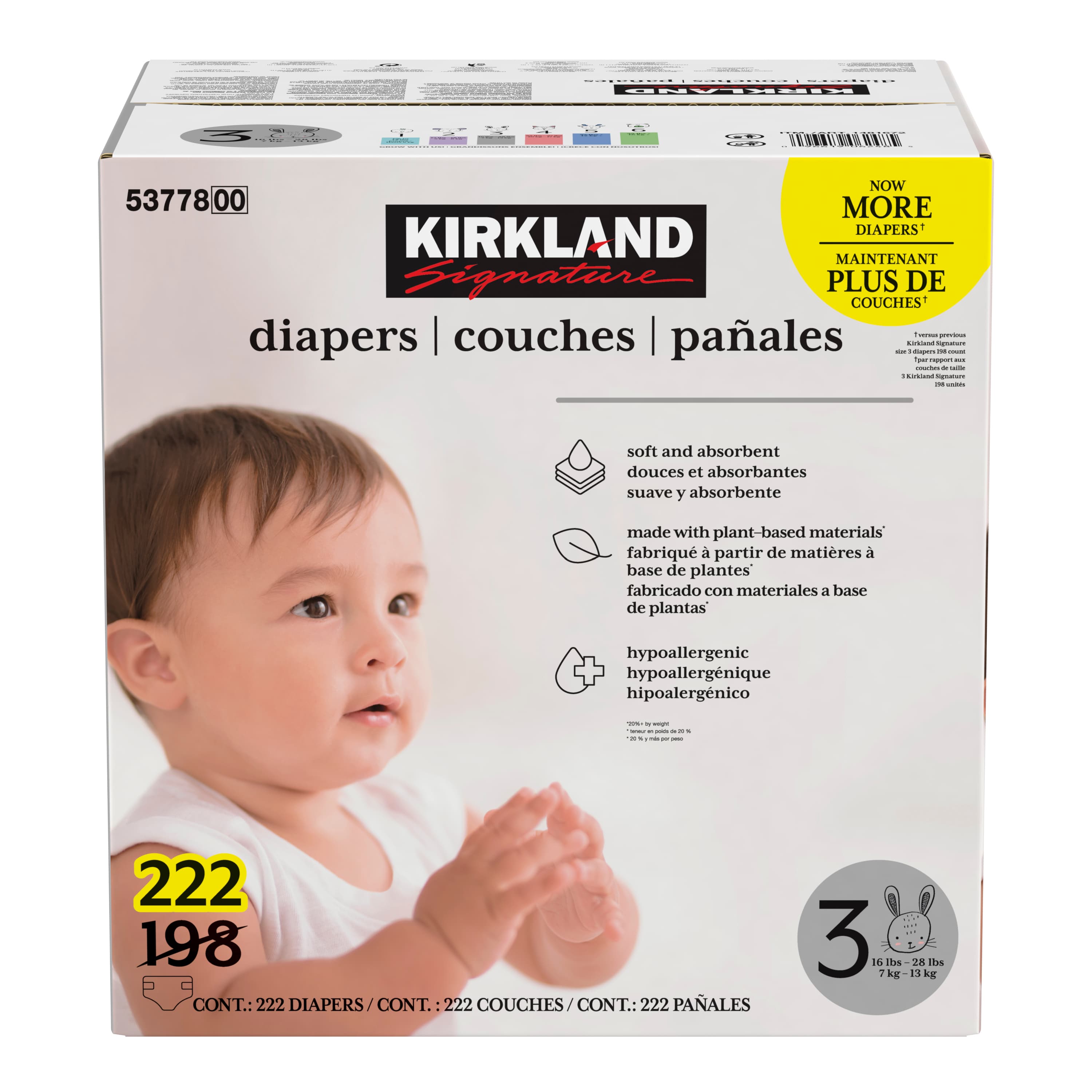 Couches Kirkland Signature Taille 3 — 222 couches