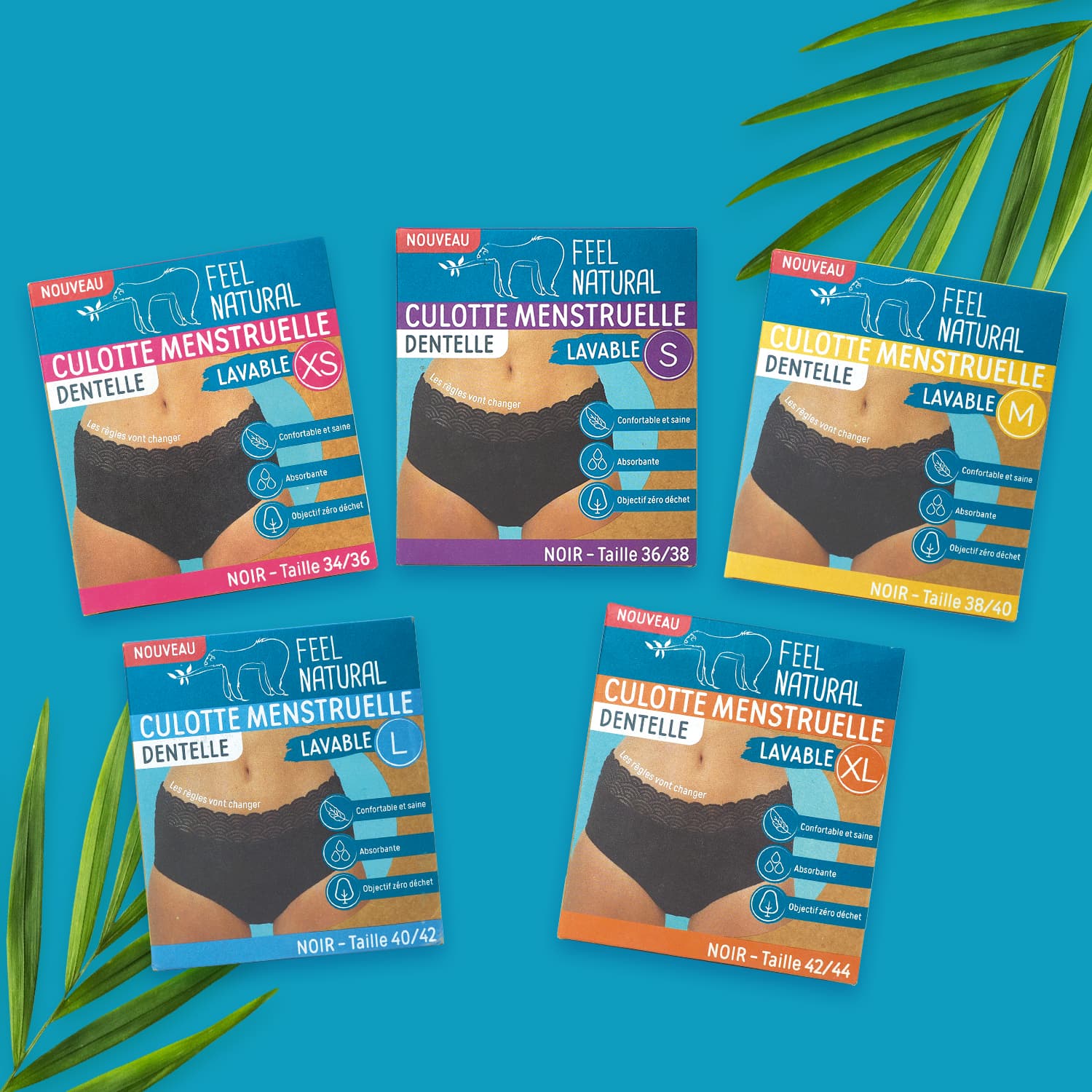 Lot de 3 culottes menstruelles avec dentelles